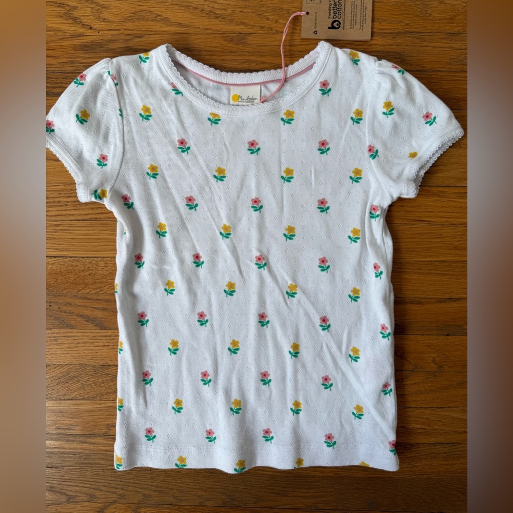 NWT Mini Boden Short Sleeve Floral Pointelle Shirt